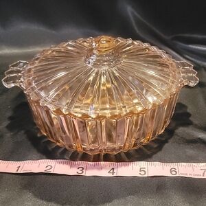 Vintage pink candy jar / depression glass /jewelry storage